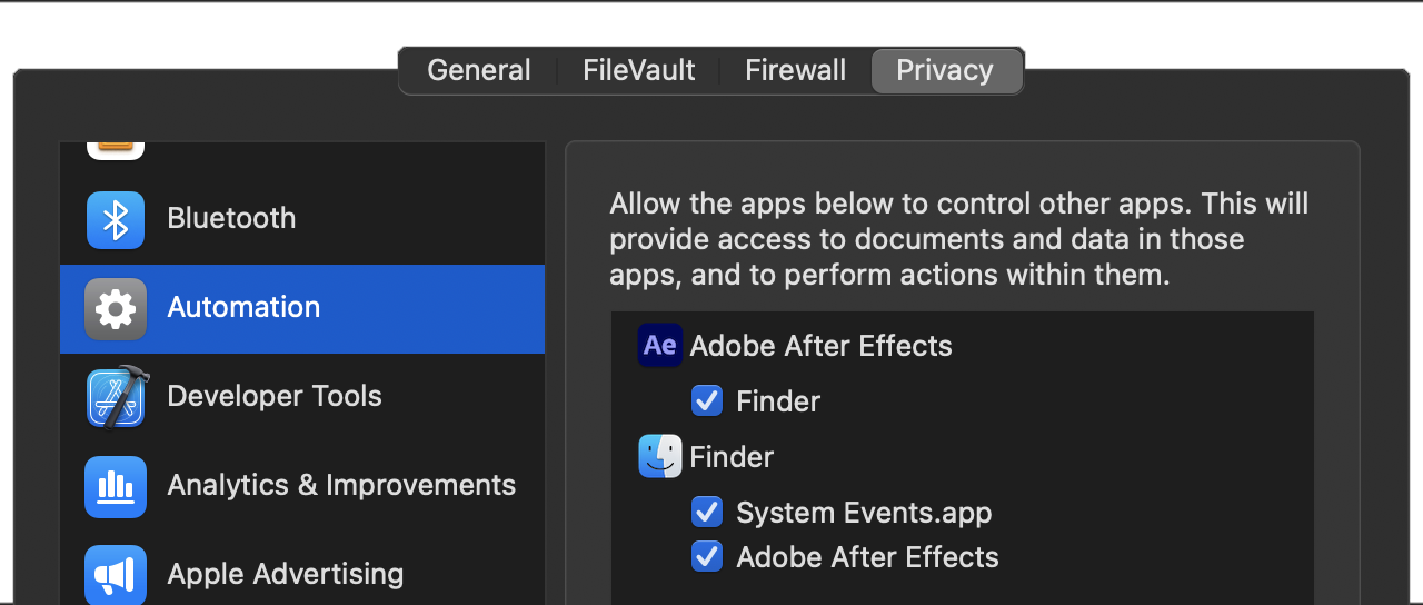 Required privacy permissions for AEicons scripts